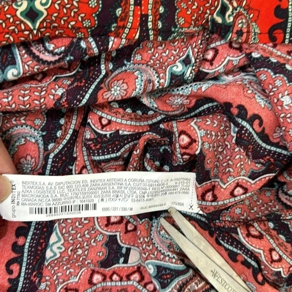 Zara red paisley mini babydoll gypsy dress size medium - Picture 5 of 5